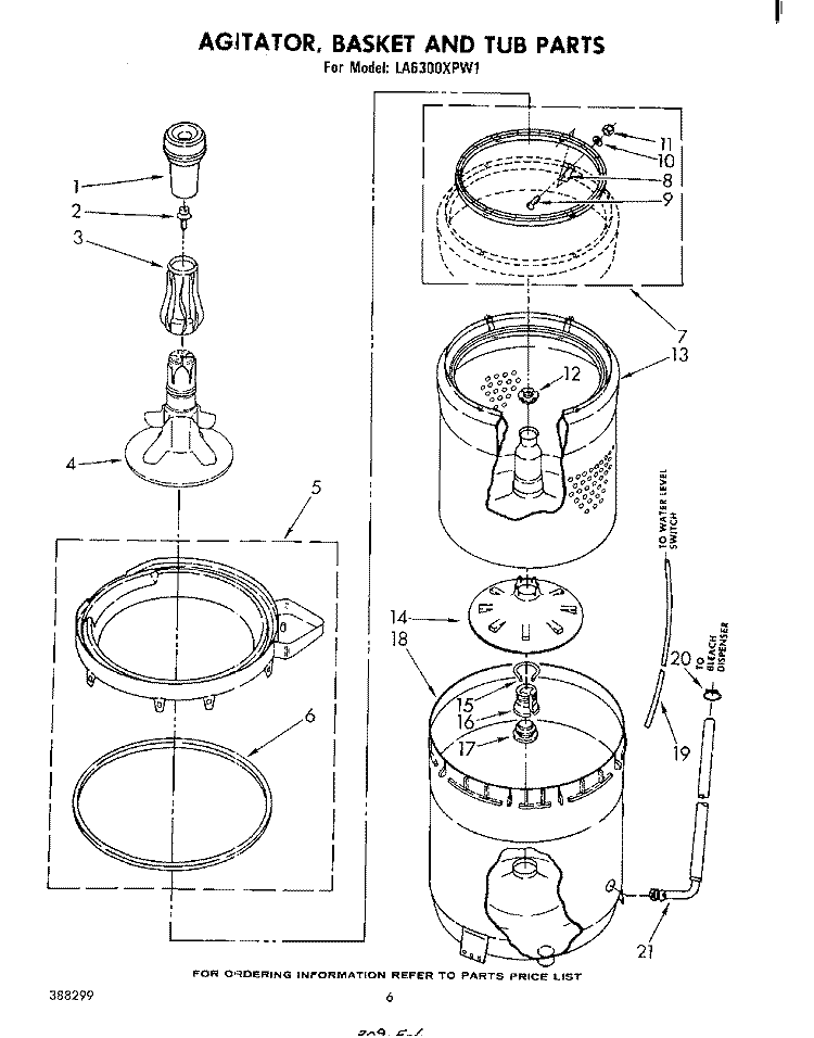 AGITATOR, BASKET AND TUB Diagram and Parts List for LA6300XPW1  Whirlpool Washer