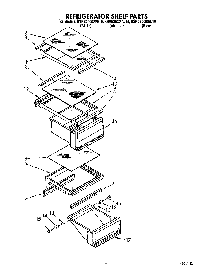 REFRIGERATOR SHELF Diagram and Parts List for KSRB25QXAL10  KitchenAid Refrigerator