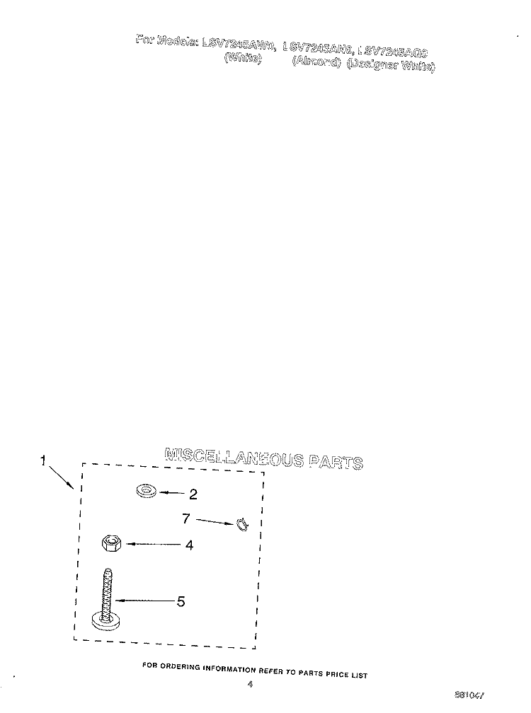MISCELLANEOUS Diagram and Parts List for LSV7245AW0  Whirlpool Washer