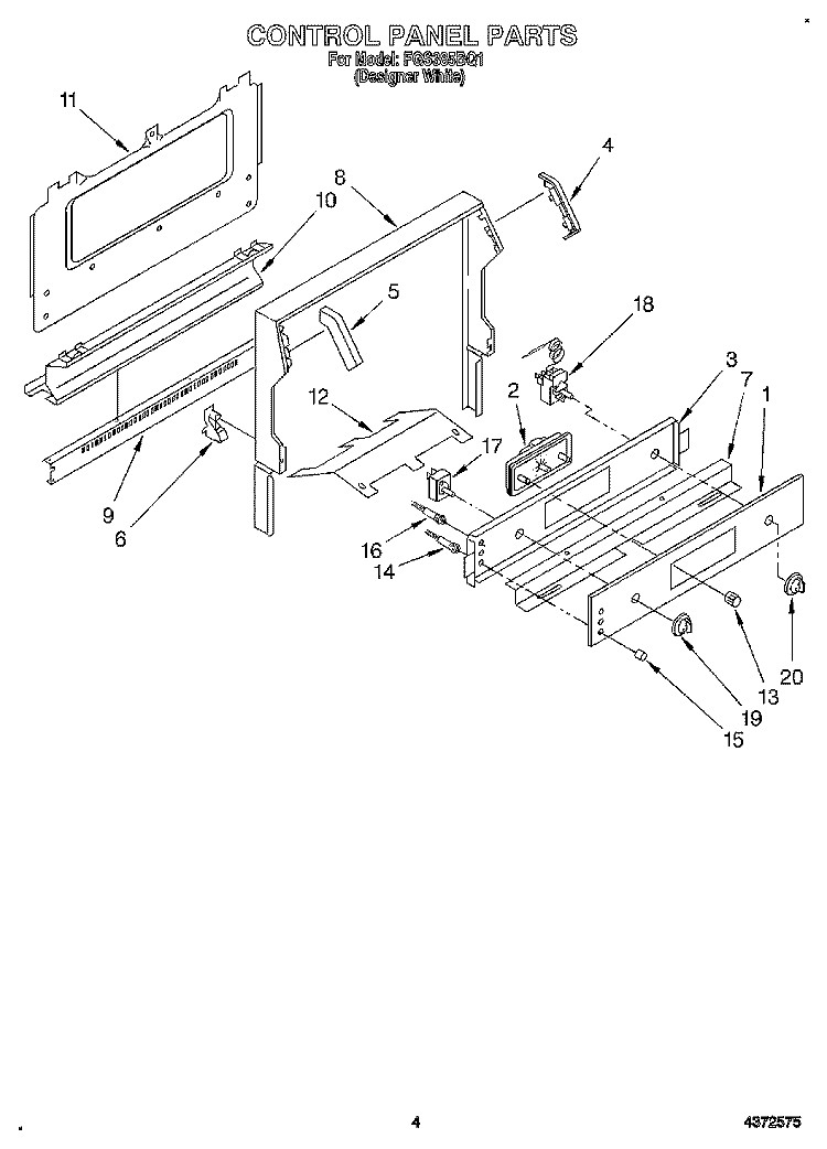 CONTROL PANEL Diagram and Parts List for FGS385BQ1  Roper Range