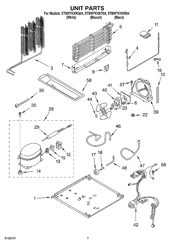 UNIT PARTS Diagram and Parts List for ET8WTKXKQ04  Whirlpool Refrigerator