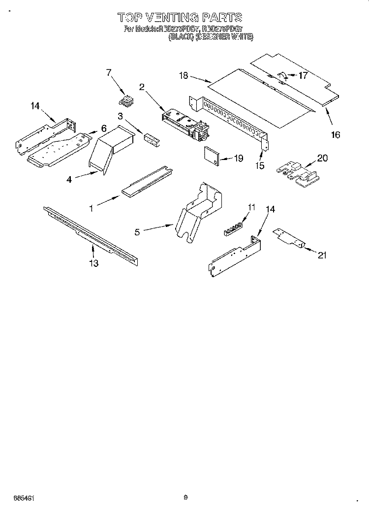 TOP VENTING Diagram and Parts List for RBD275PDB7  Whirlpool Wall Oven