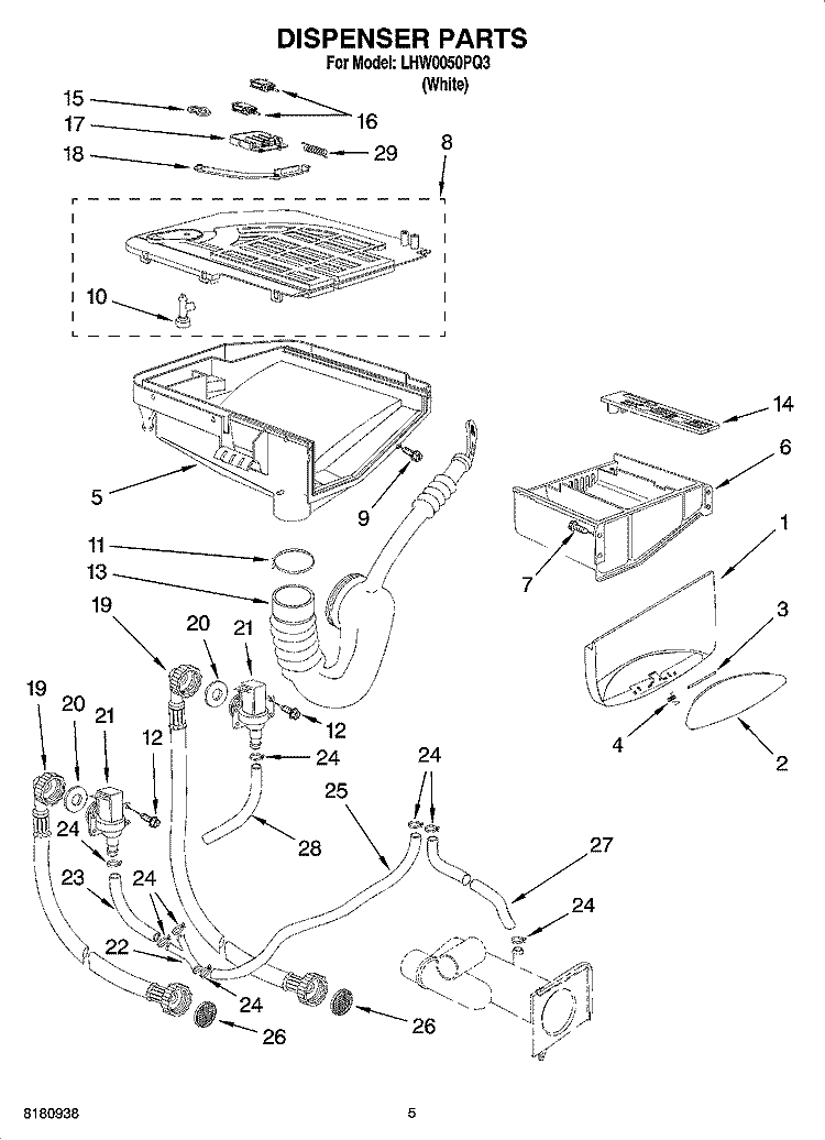 DISPENSER PARTS Diagram and Parts List for LHW0050PQ3  Whirlpool Washer