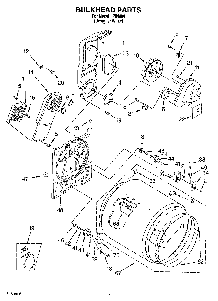 BULKHEAD PARTS, OPTIONAL PARTS (NOT INCLUDED) Diagram and Parts List for IP84000  Inglis Dryer