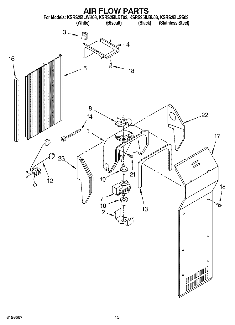 AIR FLOW PARTS Diagram and Parts List for KSRS25ILBL03  KitchenAid Refrigerator