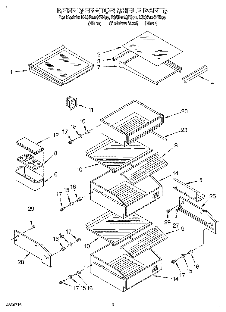 REFRIGERATOR SHELF Diagram and Parts List for KSSP42QFB05  KitchenAid Refrigerator