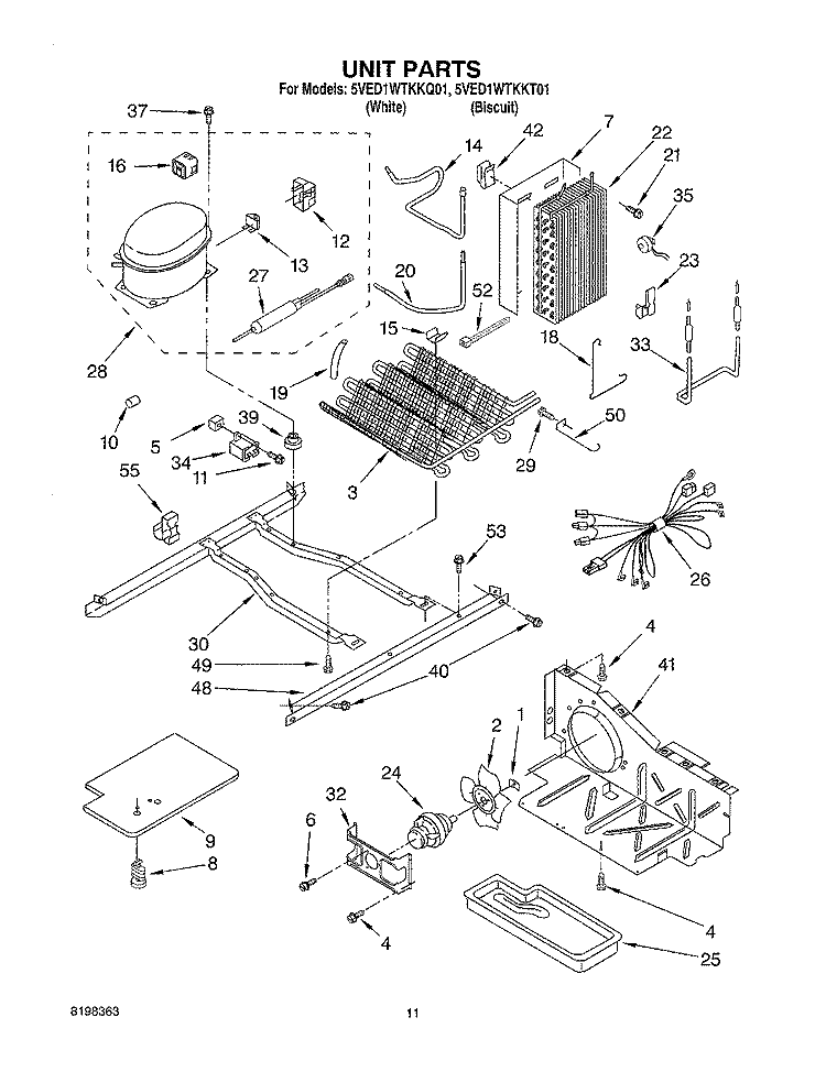 UNIT Diagram and Parts List for 5VED1WTKKQ01  Whirlpool Refrigerator