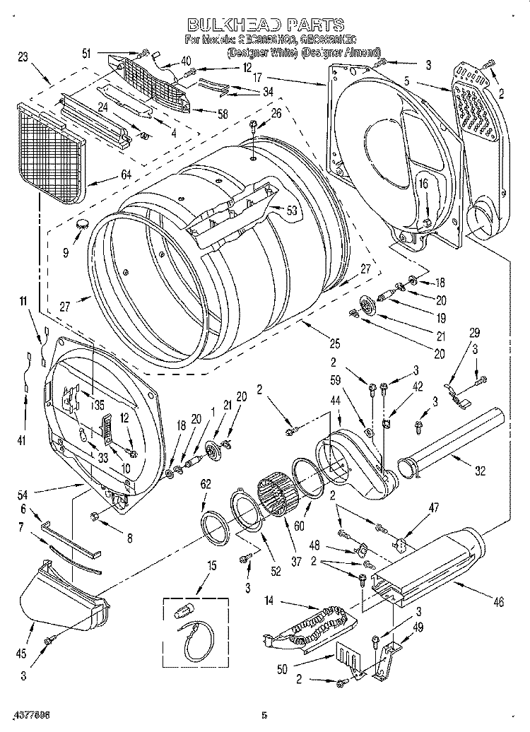 BULKHEAD Diagram and Parts List for GEC9858HZ0  Whirlpool Dryer