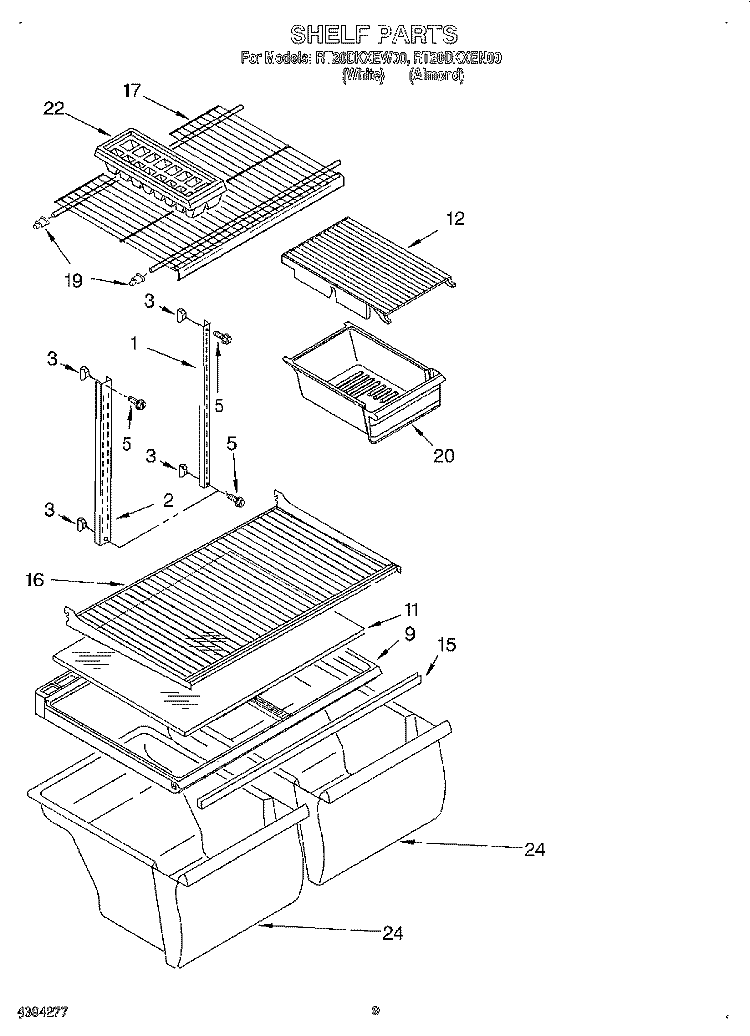 SHELF, LIT/OPTIONAL Diagram and Parts List for RT20DKXEN00  Roper Refrigerator