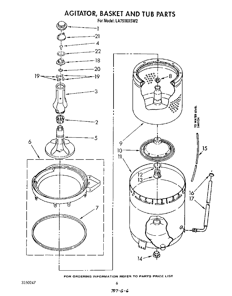 AGITATOR, BASKET, AND TUB Diagram and Parts List for LA7900XSW2  Whirlpool Washer