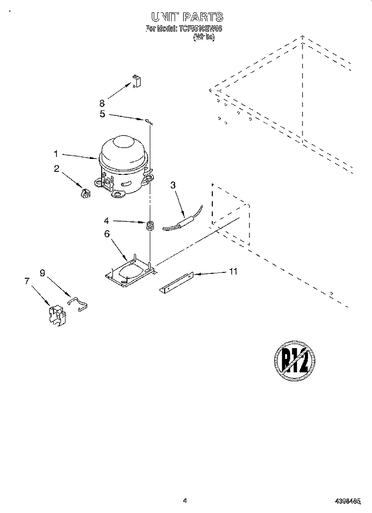 SECTION Diagram and Parts List for TCF0510EW06  Whirlpool Freezer