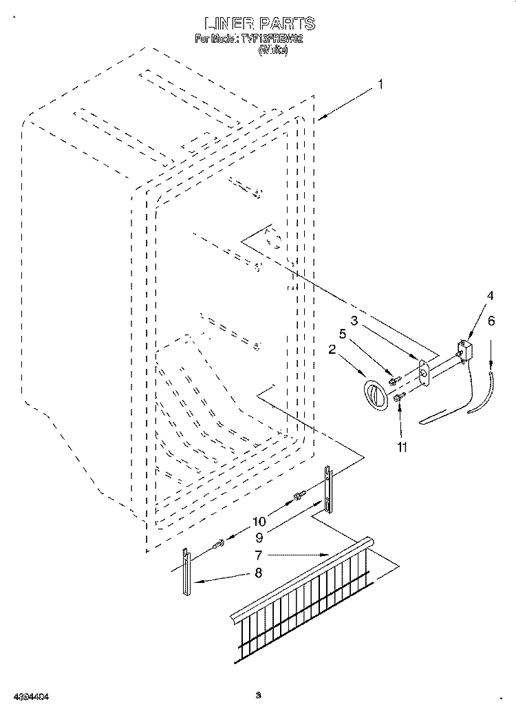 LINER, LIT/OPTIONAL Diagram and Parts List for TVF15FREW02  Whirlpool Freezer