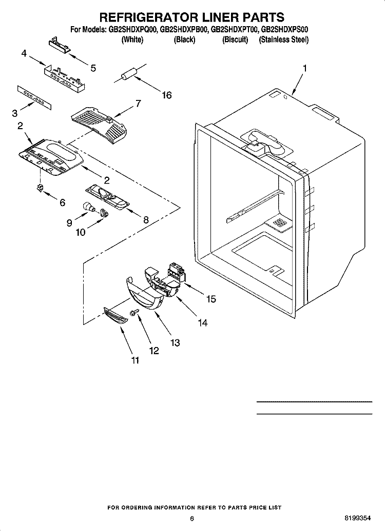 REFRIGERATOR LINER PARTS Diagram and Parts List for GB2SHDXPB00  Whirlpool Refrigerator