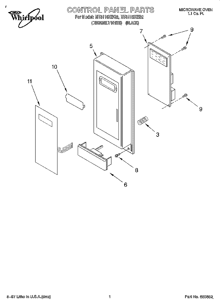 CONTROL PANEL Diagram and Parts List for MT8116XEQ2  Whirlpool Microwave