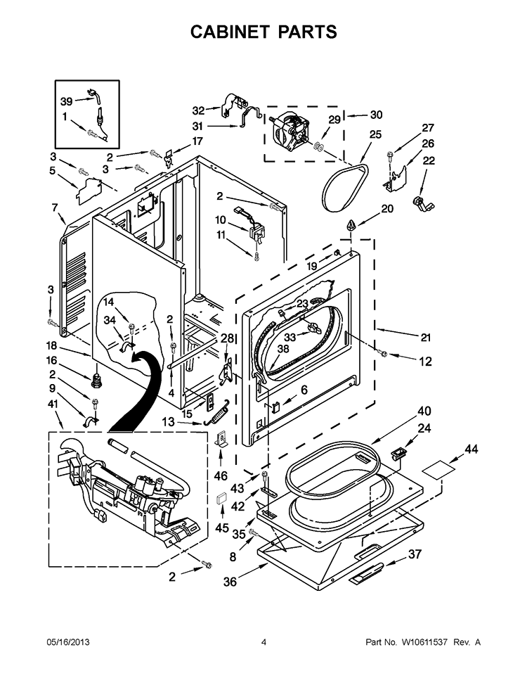 CABINET PARTS Diagram and Parts List for 7MWGD1500AQ2  Whirlpool Dryer