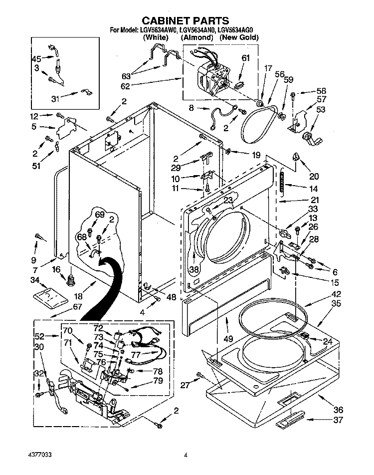 CABINET Diagram and Parts List for LGV5634AN0  Whirlpool Dryer