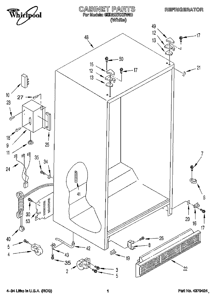 CABINET Diagram and Parts List for 6ED22ZRXBW00  Whirlpool Refrigerator