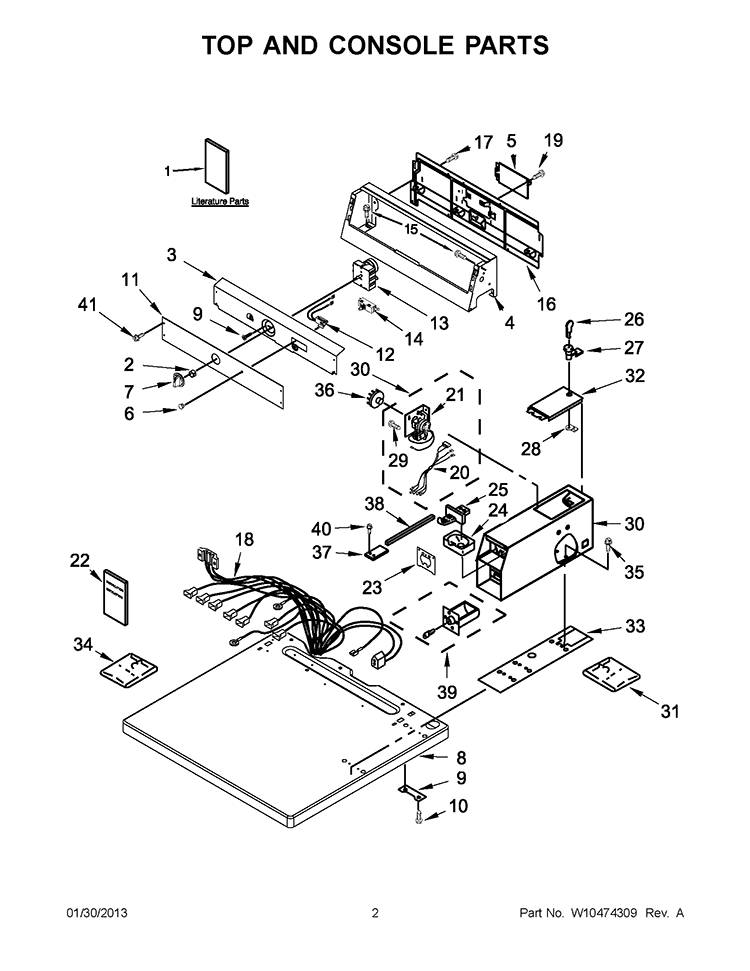 TOP AND CONSOLE PARTS Diagram and Parts List for CEM2743BQ0  Whirlpool Dryer