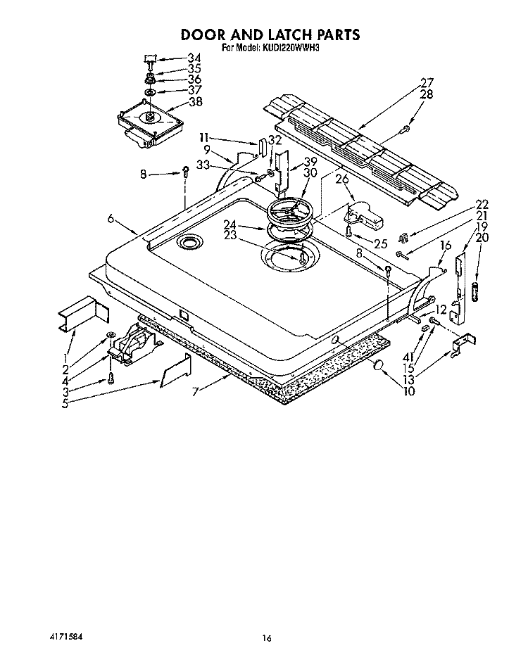 DOOR AND LATCH Diagram and Parts List for KUDI220WWH3  KitchenAid Dishwasher