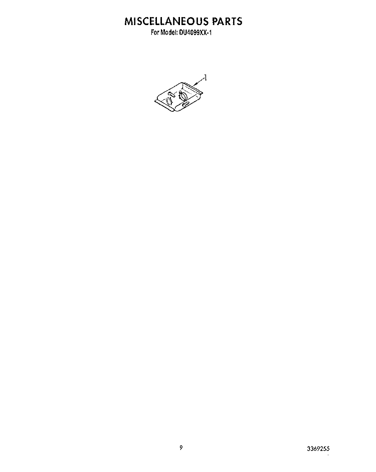 MISCELLANEOUS, LIT/OPTIONAL Diagram and Parts List for DU4099XX1  Whirlpool Dishwasher