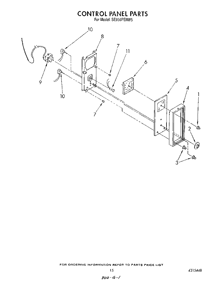 CONTROL PANEL Diagram and Parts List for SE950PERW5  Whirlpool Range