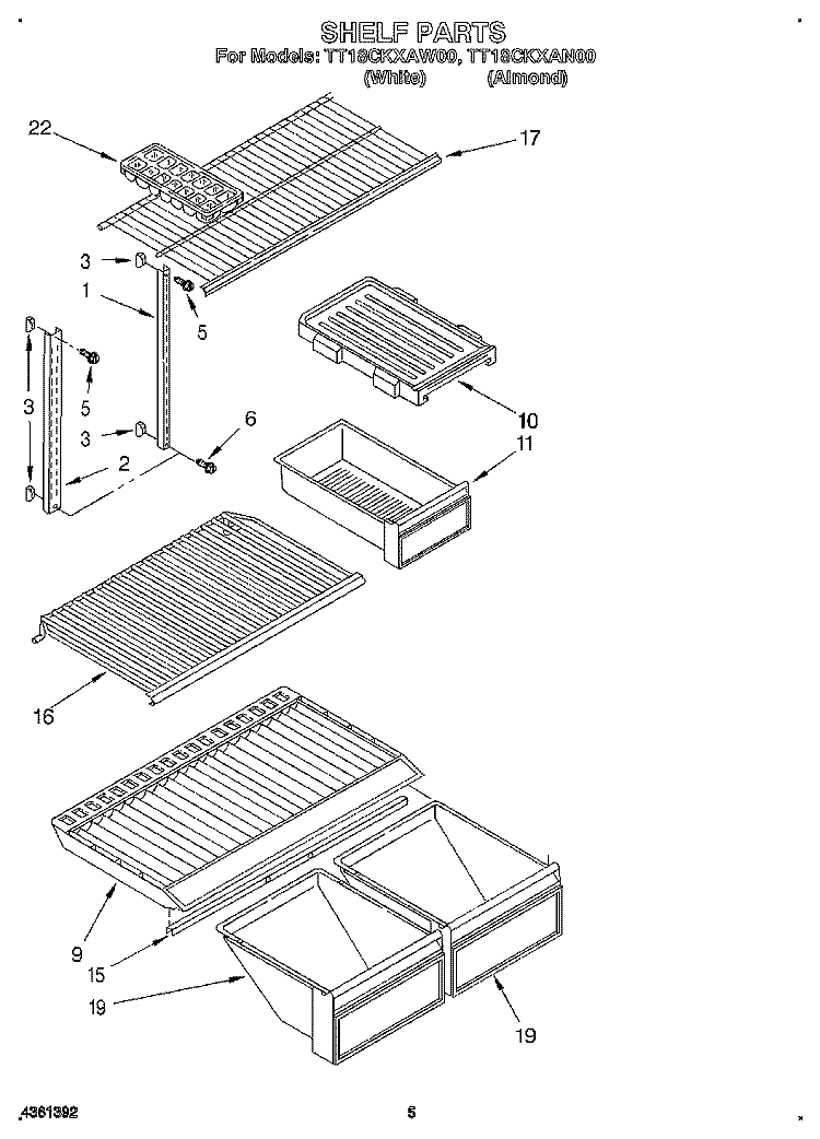 SHELF Diagram and Parts List for TT18CKXAN00  Whirlpool Refrigerator