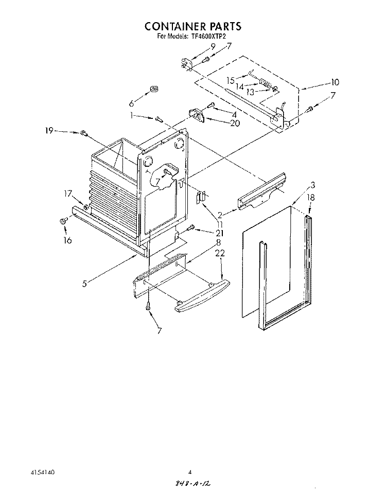 CONTAINER Diagram and Parts List for TF4600XTP2  Whirlpool Trash Compactor