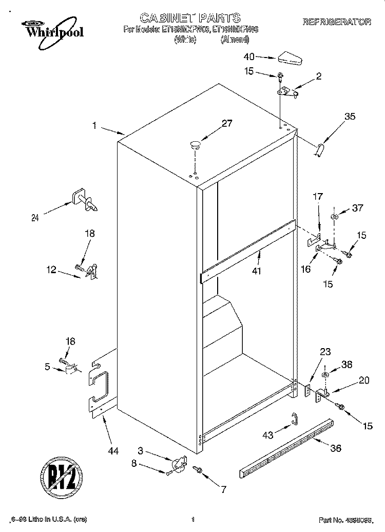 CABINET Diagram and Parts List for ET18NMXFW03  Whirlpool Refrigerator