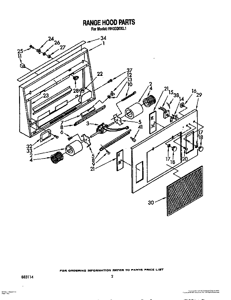 RANGE HOOD PARTS Diagram and Parts List for RH3330XL1  Whirlpool Range Hood