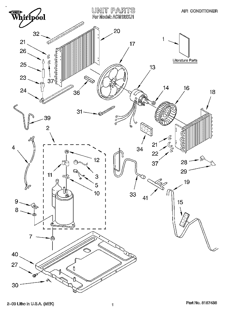 UNIT, LITERATURE Diagram and Parts List for ACM122XJ1  Whirlpool Air Conditioner