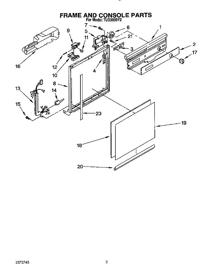 FRAME AND CONSOLE Diagram and Parts List for TUD3000Y2  Whirlpool Dishwasher