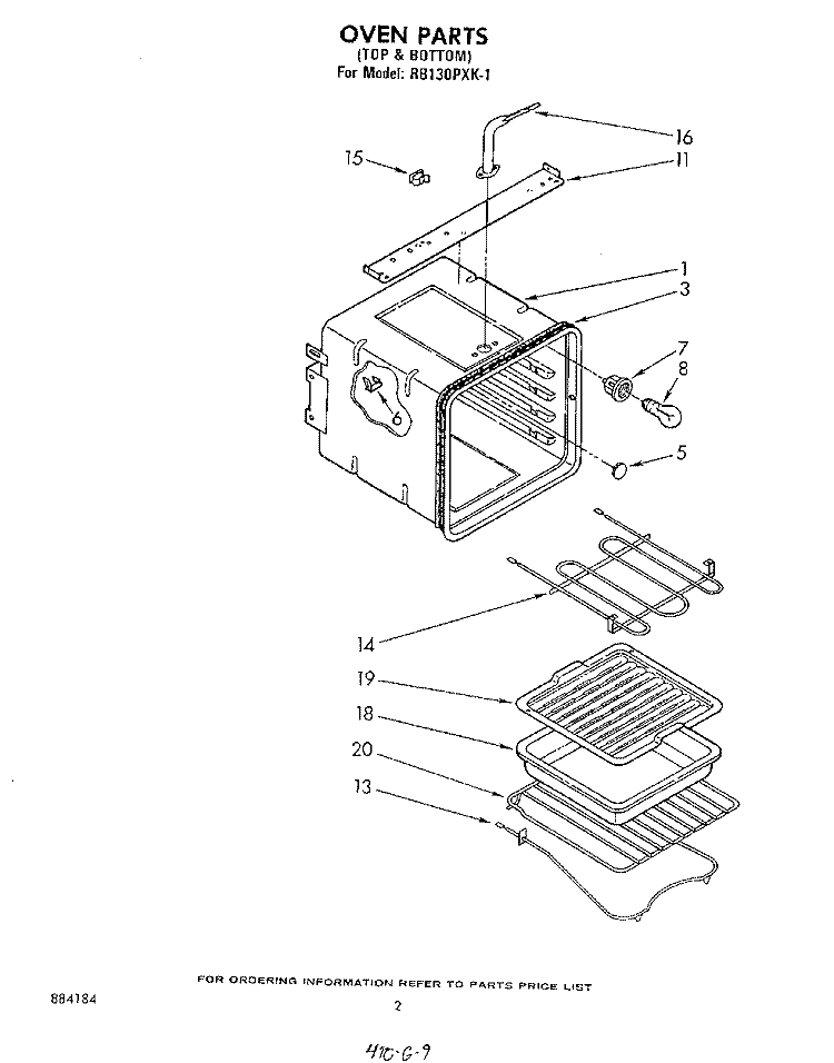OVEN Diagram and Parts List for RB130PXK1  Whirlpool Wall Oven