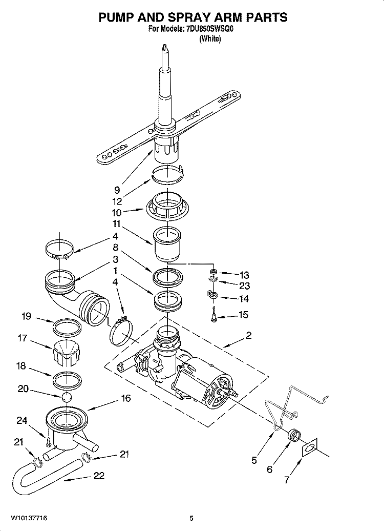 PUMP AND SPRAY ARM PARTS Diagram and Parts List for 7DU850SWSQ0  Whirlpool Dishwasher