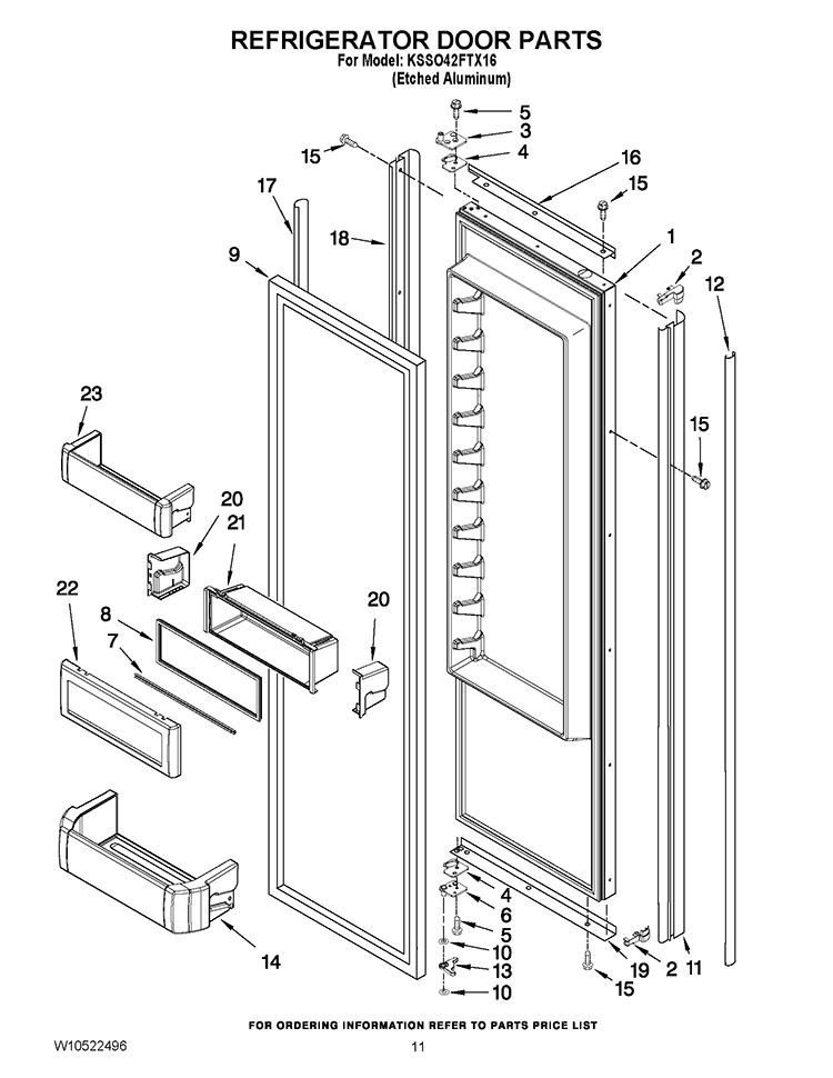 REFRIGERATOR DOOR PARTS Diagram and Parts List for KSSO42FTX16  KitchenAid Refrigerator