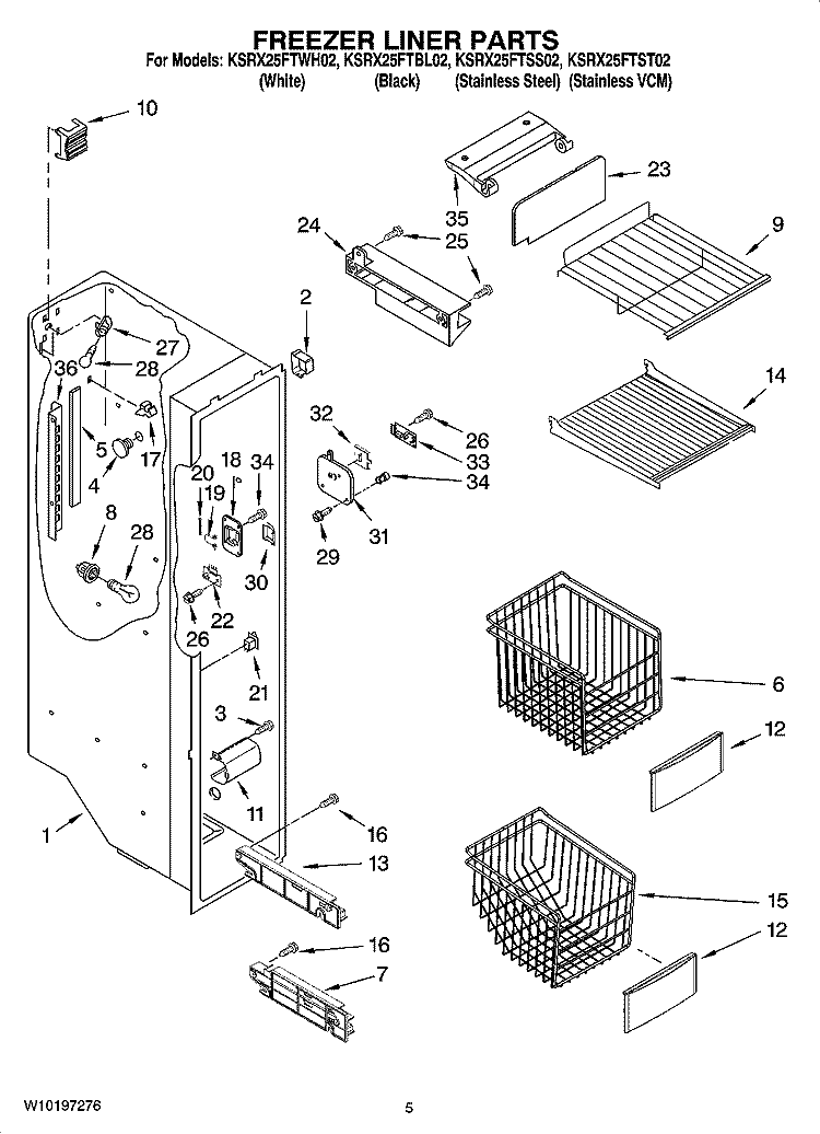 FREEZER LINER PARTS Diagram and Parts List for KSRX25FTSS02  KitchenAid Refrigerator