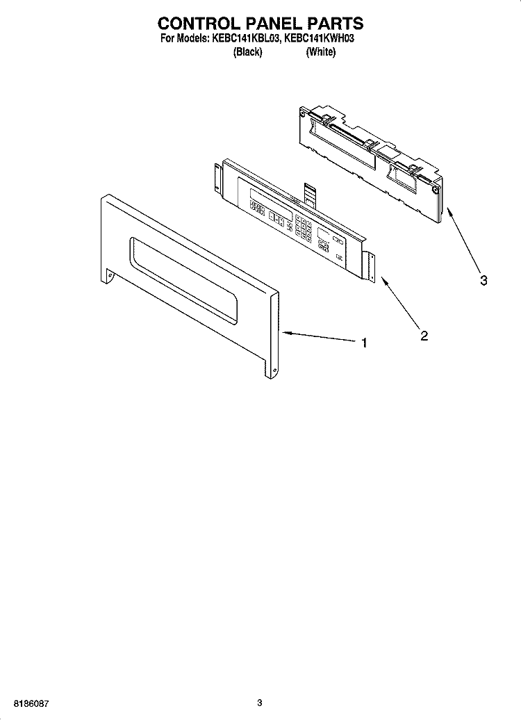 CONTROL PANEL PARTS Diagram and Parts List for KEBC141KWH03  KitchenAid Wall Oven