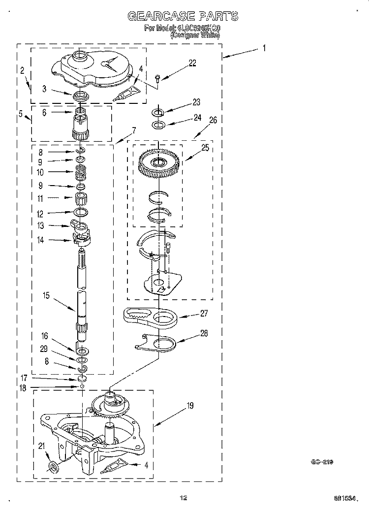 GEARCASE Diagram and Parts List for 6LSC9245HQ0  Whirlpool Washer