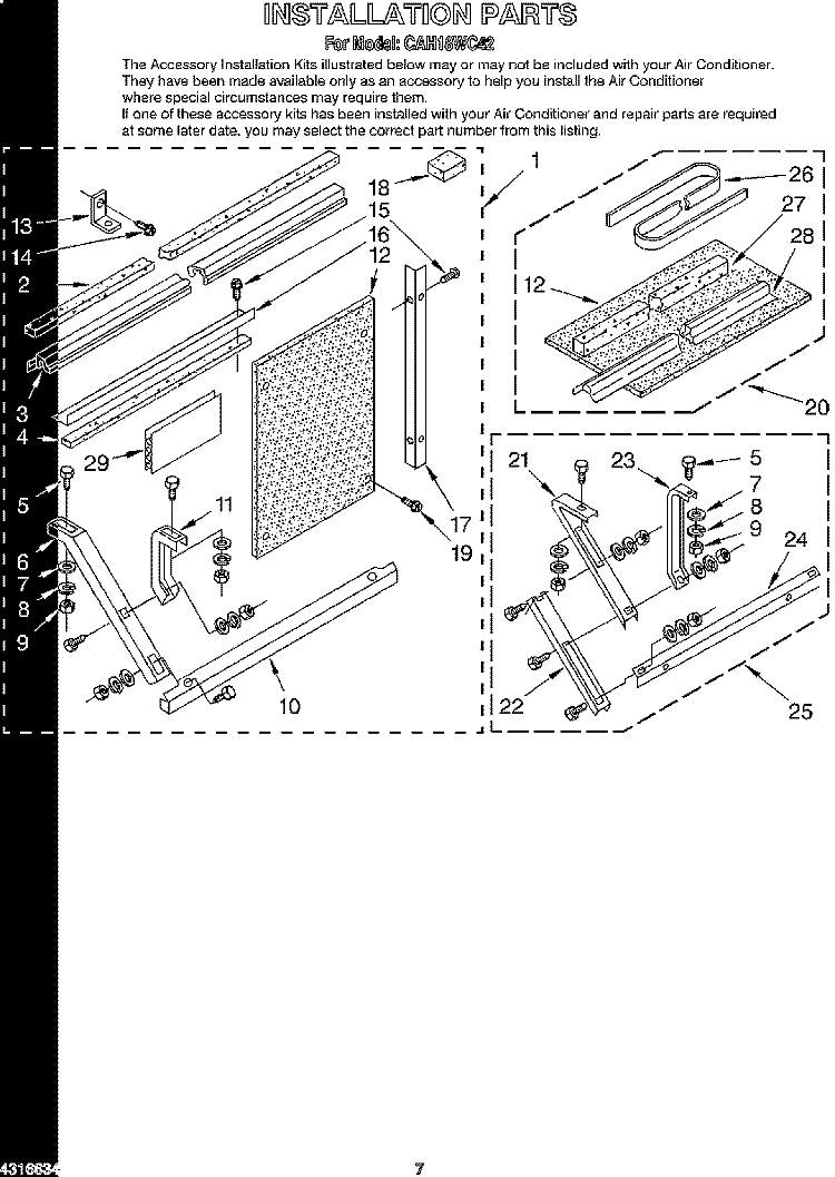 INSTALLATION Diagram and Parts List for CAH18WC42  Crosley Air Conditioner