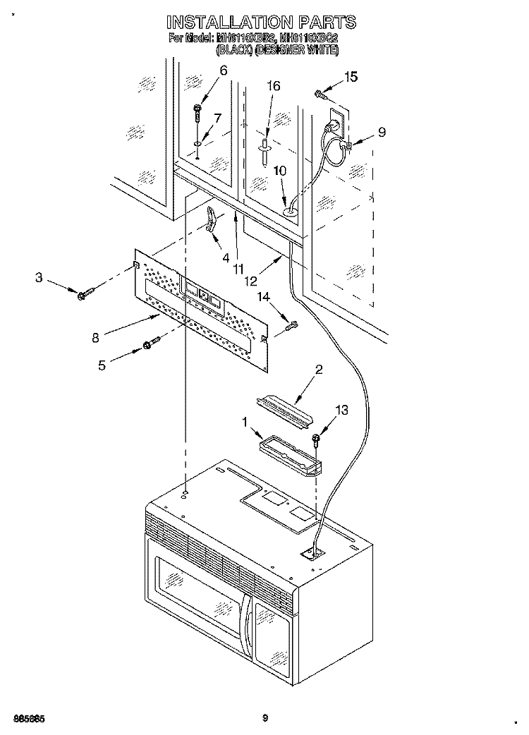 INSTALLATION Diagram and Parts List for MH6110XBB2  Whirlpool Microwave