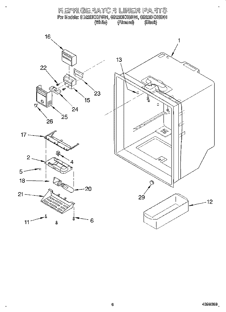 REFRIGERATOR LINER Diagram and Parts List for GB22DKXGN01  Whirlpool Refrigerator