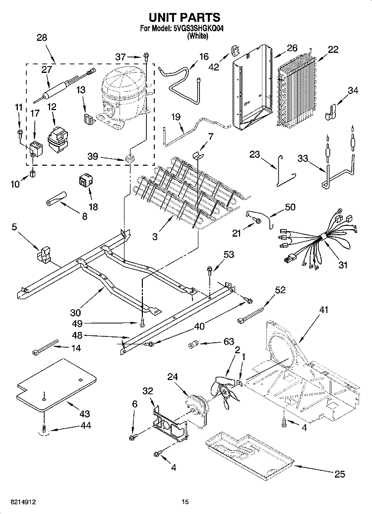 UNIT PARTS Diagram and Parts List for 5VGS3SHGKQ04  Whirlpool Refrigerator