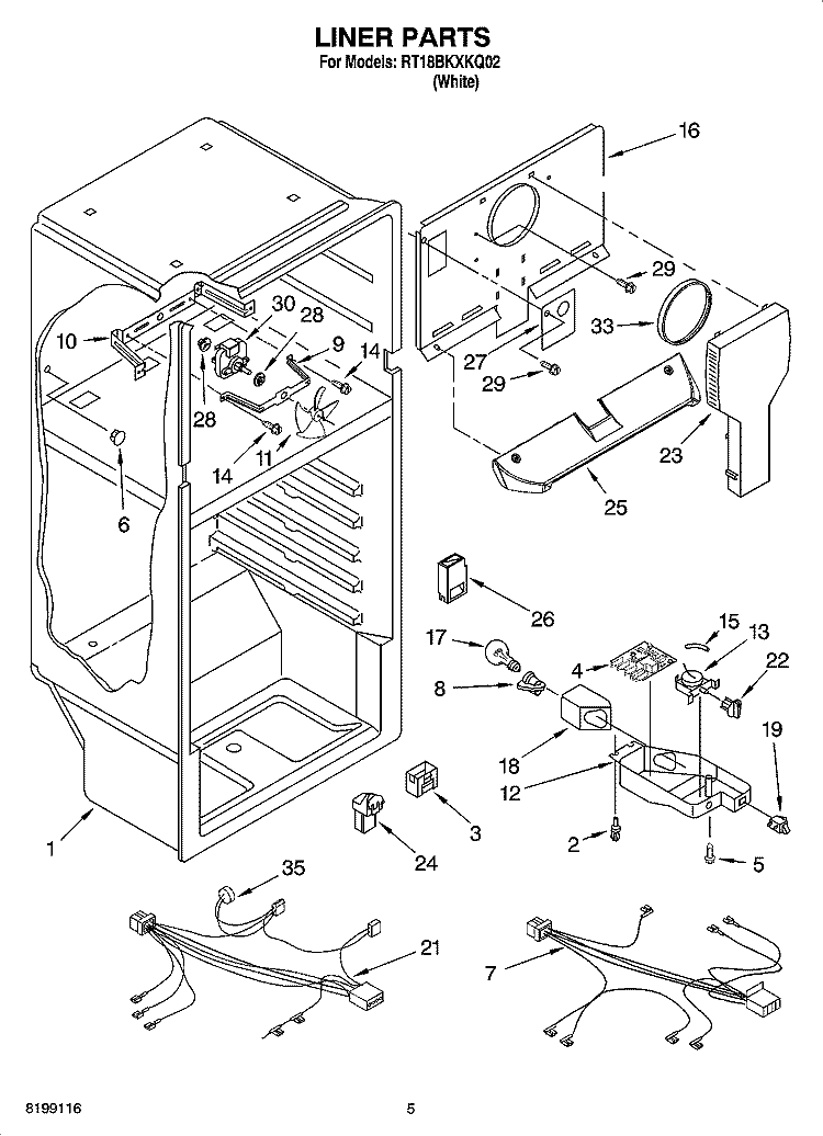 LINER PARTS Diagram and Parts List for RT18BKXKQ02  Roper Refrigerator
