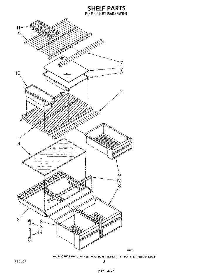 SHELF Diagram and Parts List for ET16AKXRWR0  Whirlpool Refrigerator