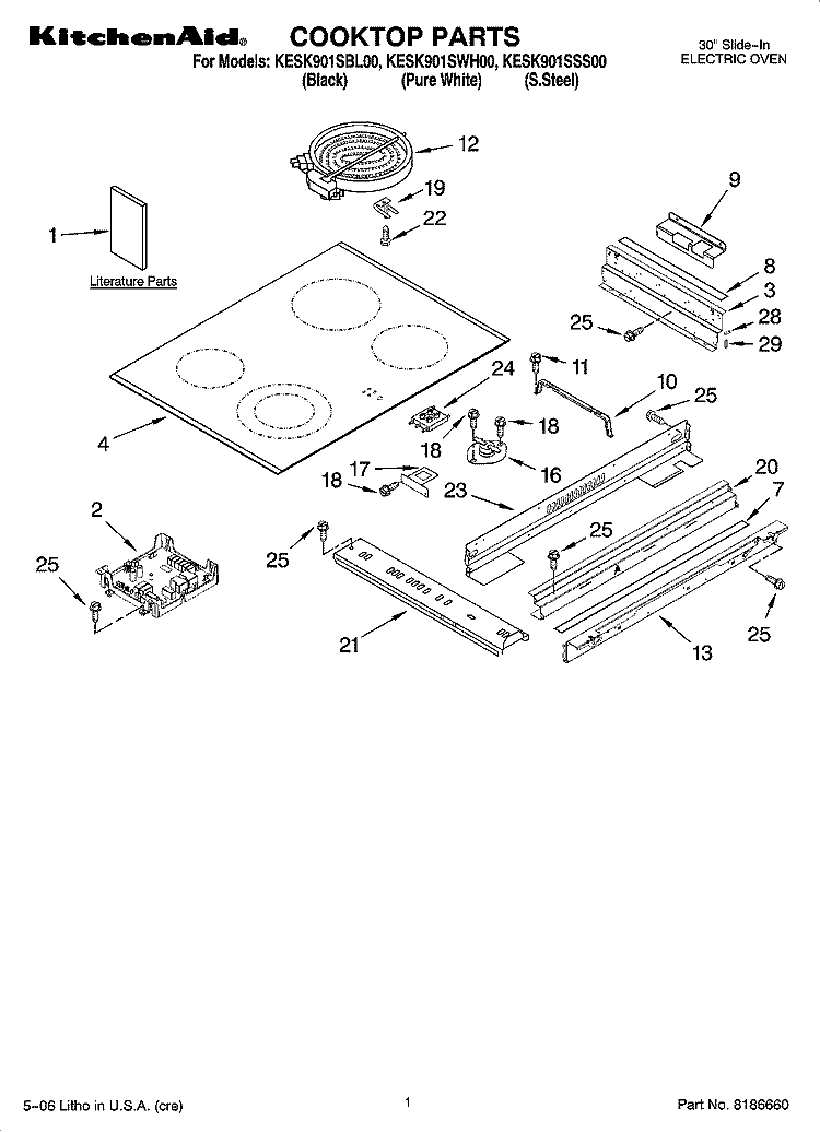 COOKTOP PARTS Diagram and Parts List for KESK901SSS00  KitchenAid Range