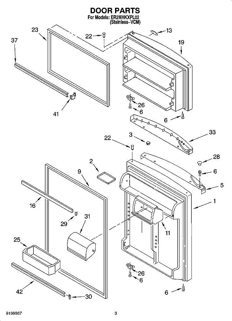 DOOR PARTS Diagram and Parts List for ER2MHKXPL02  Whirlpool Refrigerator