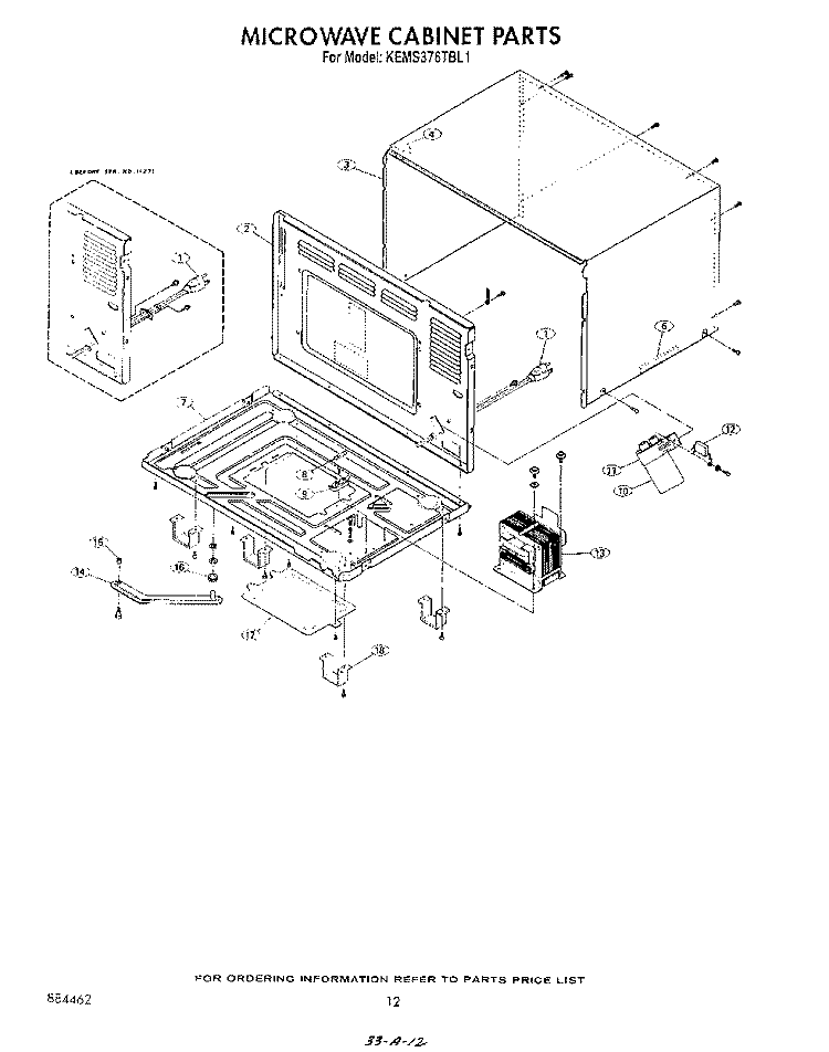 MICROWAVE CABINET Diagram and Parts List for KEMS376TBL1  KitchenAid Microwave Oven Combo