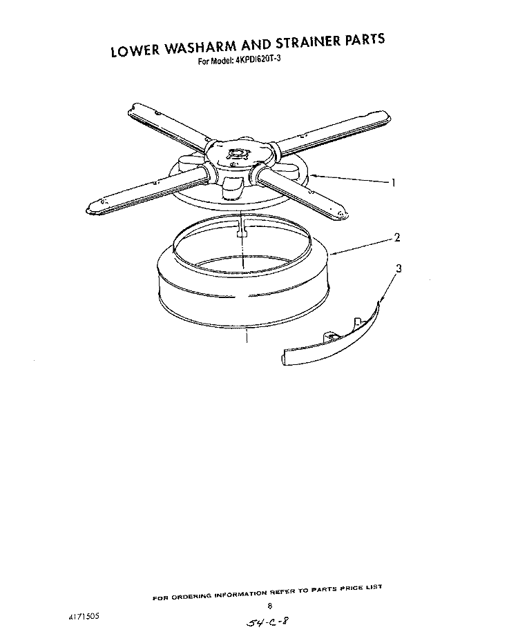 LOWER WASHARM AND STRAINER Diagram and Parts List for 4KPDI620T3  KitchenAid Dishwasher