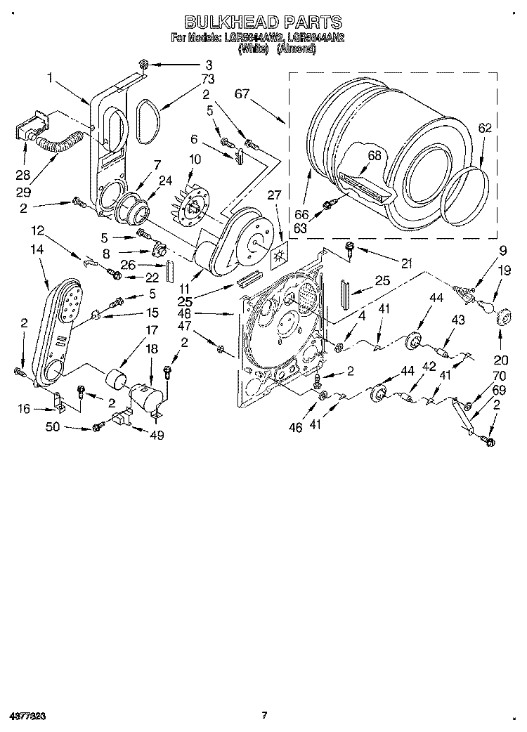 BULKHEAD Diagram and Parts List for LGR5644AW2  Whirlpool Dryer