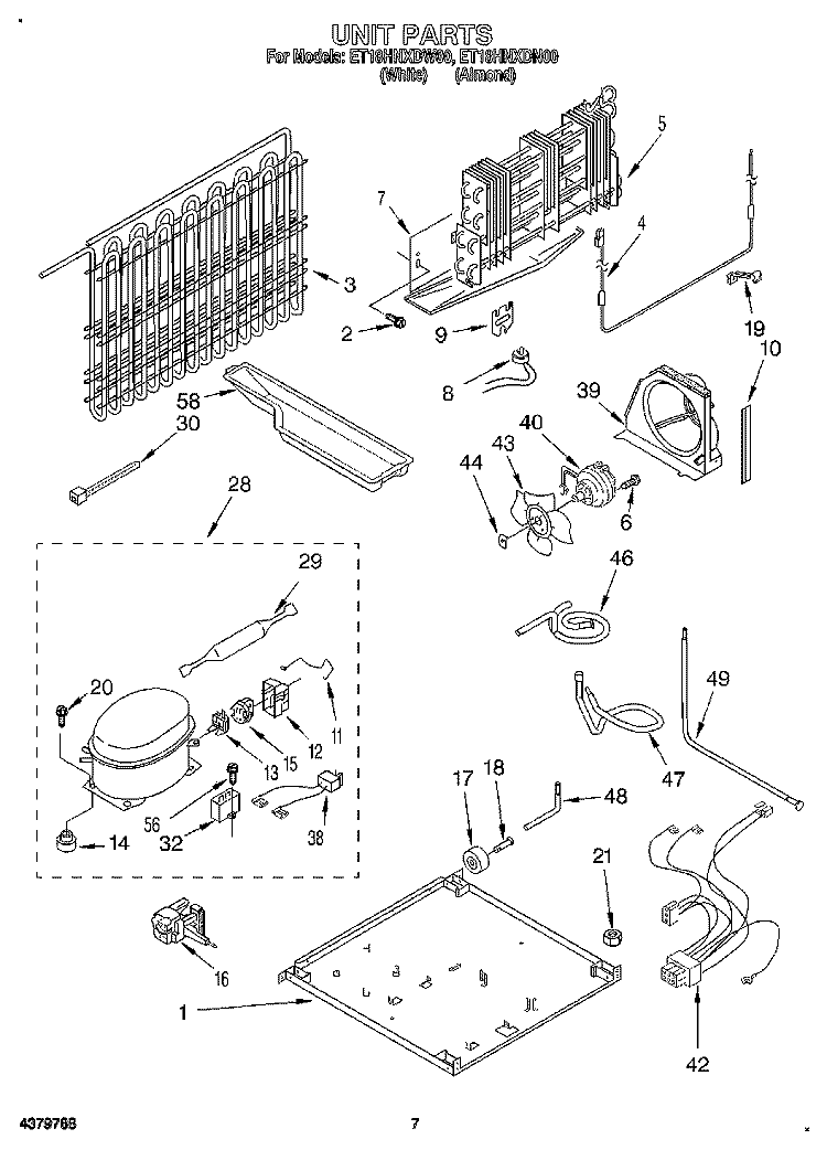 UNIT Diagram and Parts List for ET18HNXDW00  Whirlpool Refrigerator