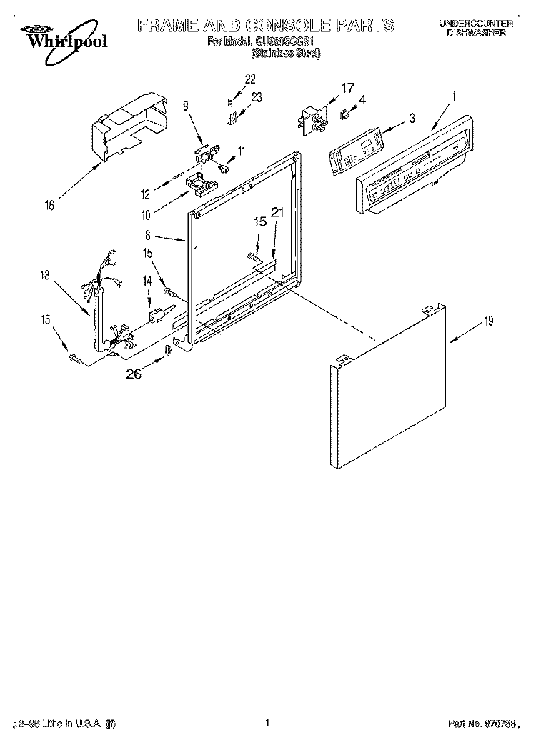 FRAME AND CONSOLE Diagram and Parts List for GU980SCGS1  Whirlpool Dishwasher
